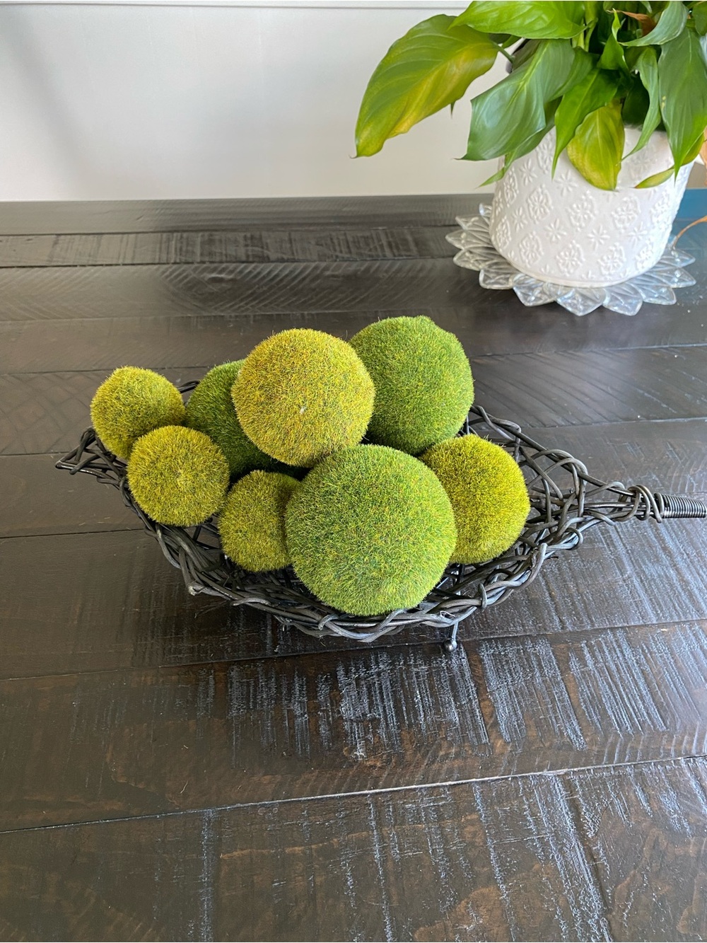 Artificial Moss Balls Decorative Bowl Accent - Green